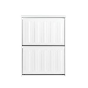 Meuble à Chaussures étroit 4 Compartiments – 80x24x114 Cm, 2 Abattants, Rangement Gain De Place, Blanc, En Bois