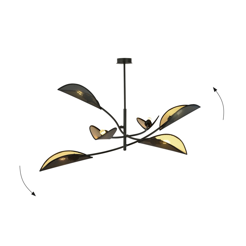 Żyrandol Flik czarny 6 świateł w kształcie liścia 6xE14 ø102 cm - 4