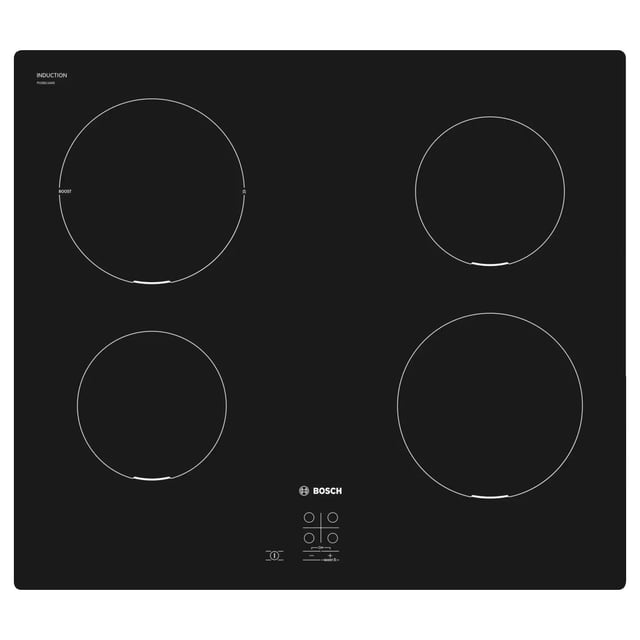 Table de cuisson à induction Bosch série 2 PUG611AA5E à surface plane, quatre brûleurs, noir