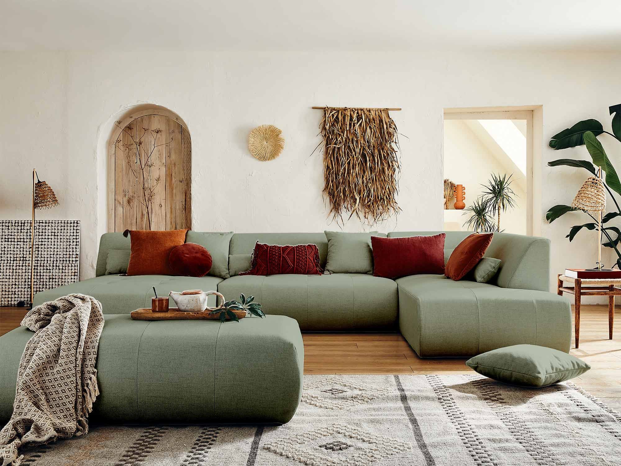 Pouf en tissu 131*68*42 cm vert sauge - ONYX - Best Mobilier - 3