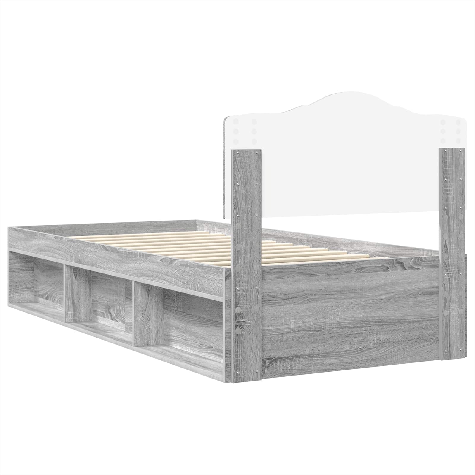 Cadre de lit gris 100 x 200 cm en bois de pin massif - 9