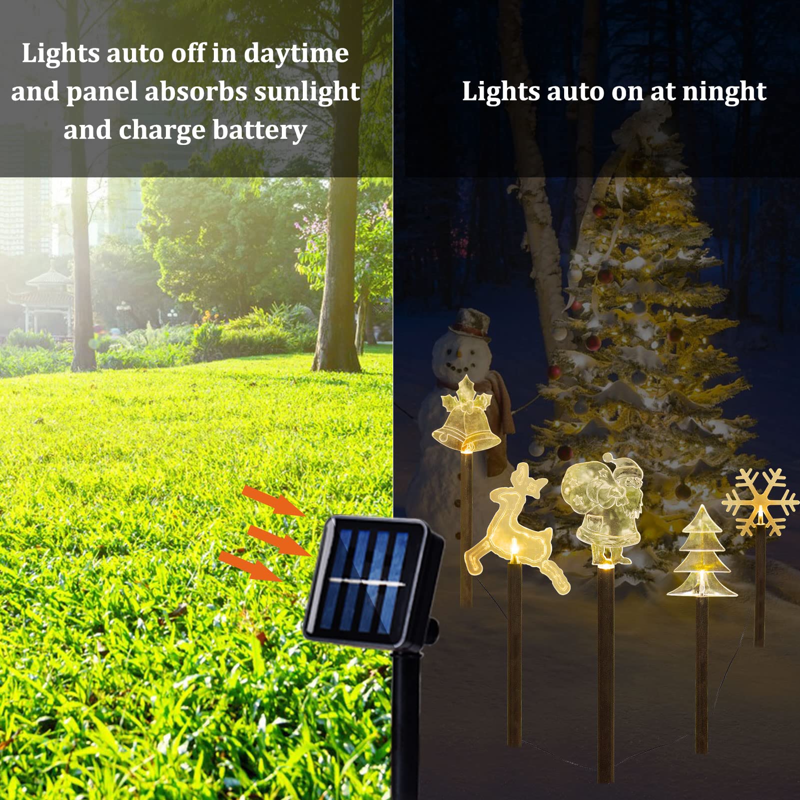 Lumières solaires sur piquet de noël, ensemble de 5 lumières de noël de paysage imperméables, décorations de noël pour allée - 4