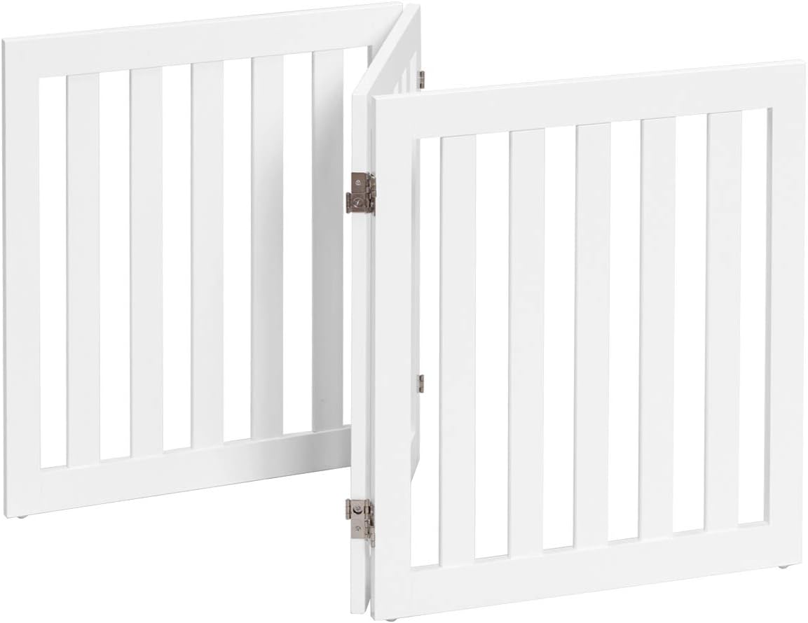 Cancelletto per Cani Pieghevole a 3 Pannelli, con 2 Piedi, in Legno, Ideale per Cani di Piccola/Media Taglia, Bianco - 3