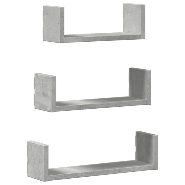 2 Mensole Da Parete In Legno Grigio Cemento - Sistema Montaggio Invisibile, 100x15x20 Cm