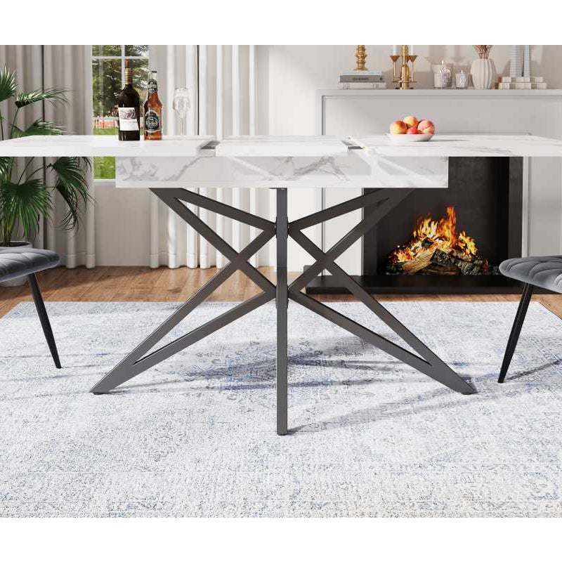 Rozkładany stół jadalny 120-160x80 cm z czarnymi metalowymi nogami w kształcie gwiazdy, solidnym blatem z płyty MDF i nowoczesnym wzornictwem