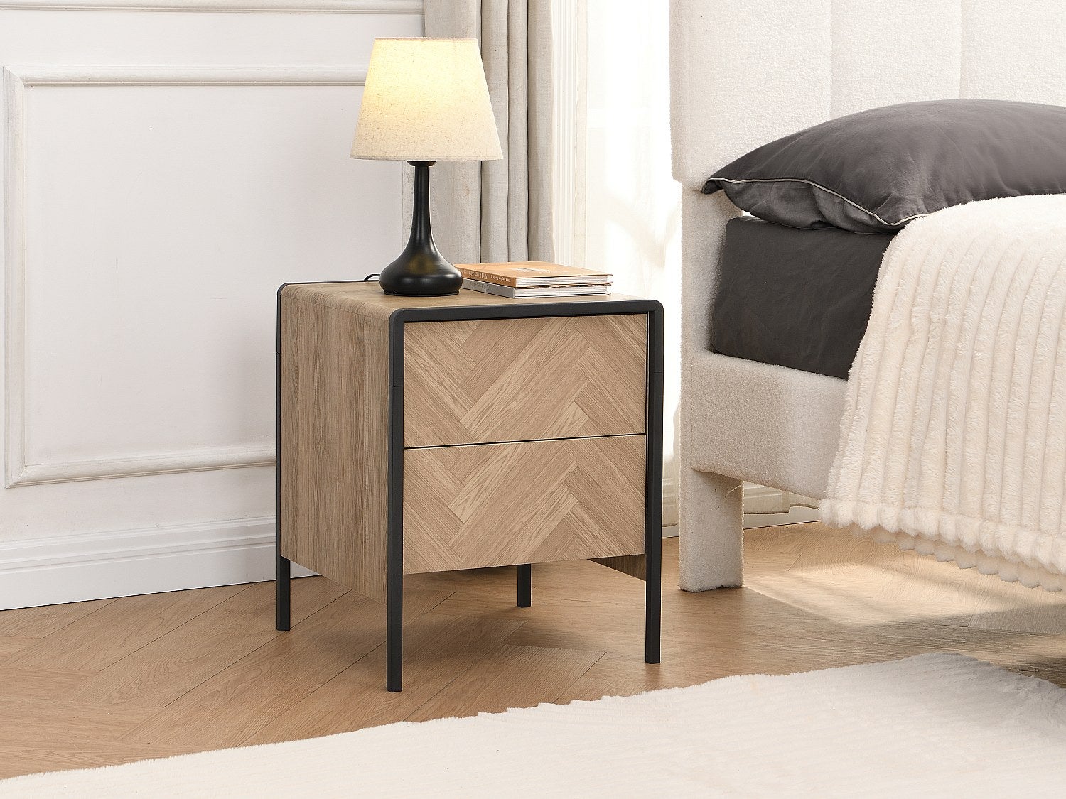 Zestaw 2 szafek nocnych - 2 szuflady - MDF i metal - Naturalny i czarny - TUMACO