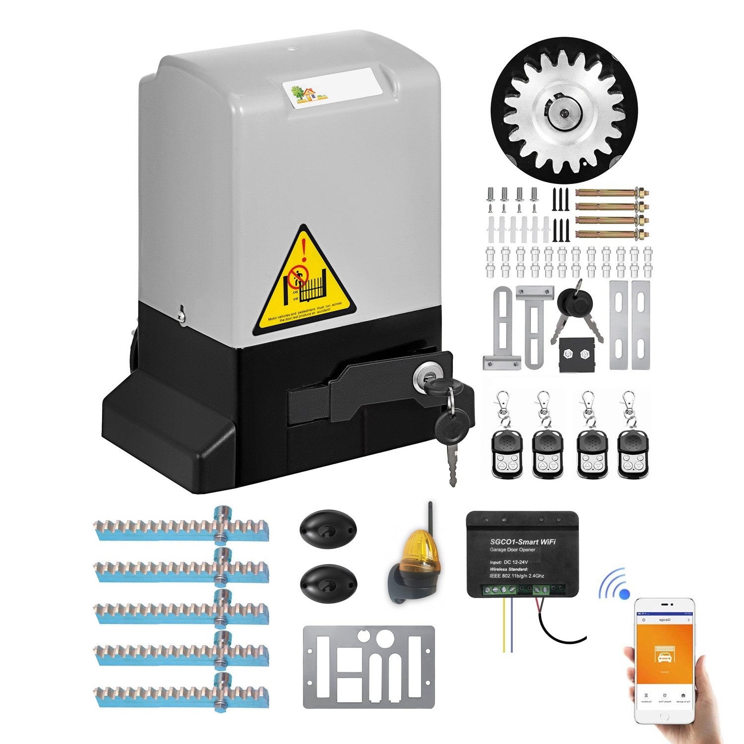 EINFEBEN Motorisation Portail 750W Coulissant Electrique Automatique 220V Moteur Poids 1600kg Portail Coulissant Longueur 12m Maxi Par Vantail Vitesse 39 Ftmin Avec Telecommande Cle Capteur Infrar 83934595