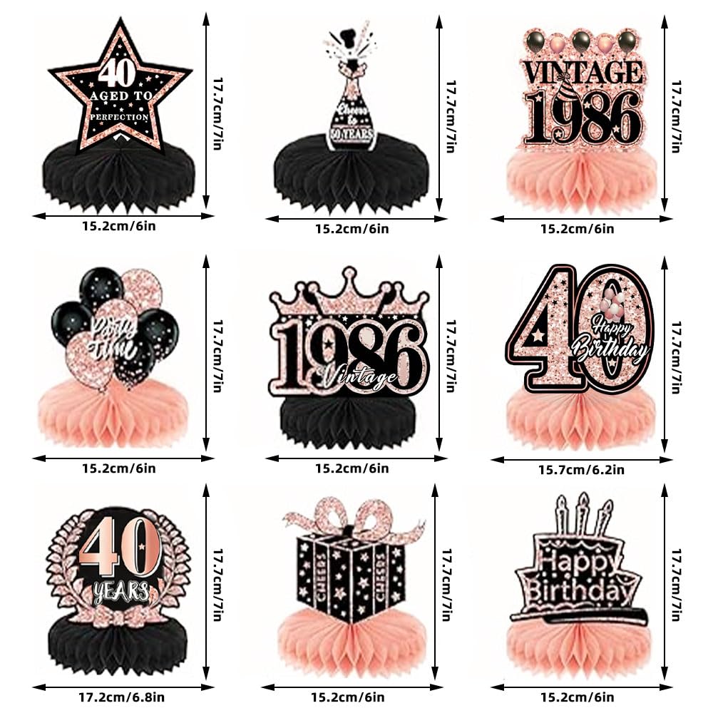 Decoración de mesa 40 cumpleaños, 9 piezas de papel rosa y negro ...