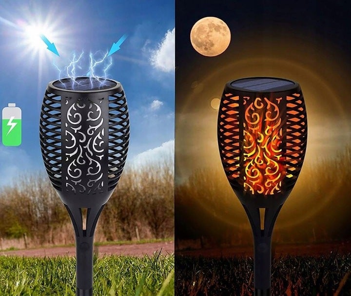 Lampa solarna LED ogrodowa wbijana pochodnia 0.72W 51cm IP44 efekt płomienia czarna MasterLED - 5