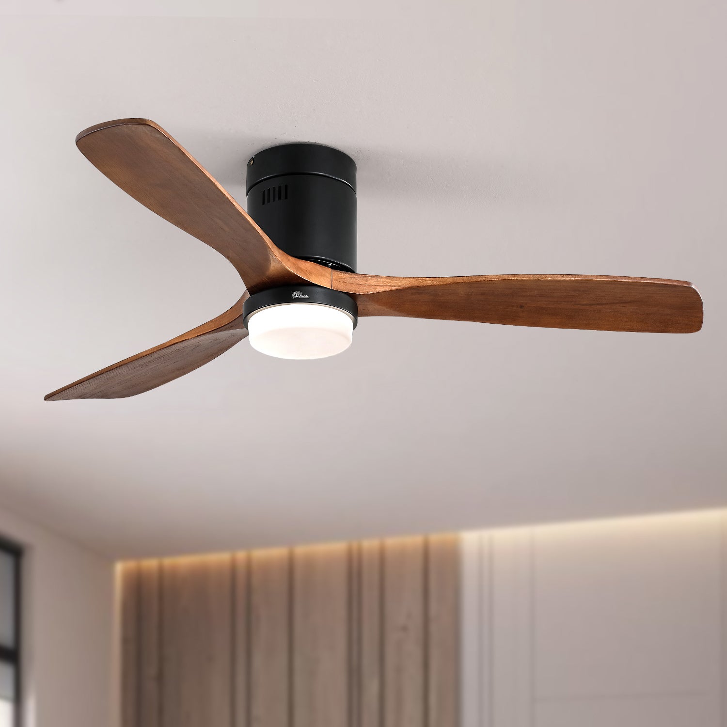 Ventilateur de Plafond Décoratif 52 Pouces avec Lumière LED 18W, 6 Vitesses, Moteur DC Réversible, 3 Pales en Bois Massif pour Salon - 6