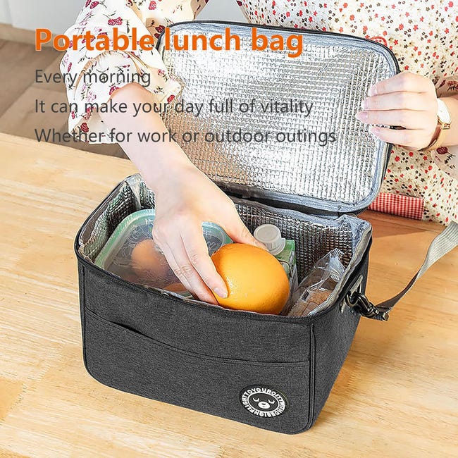 Borsa Termica Per Pranzo Isolata – Grande Capacità, Impermeabile, Per Uomo E Donna, Per Lavoro E Picnic (Nero)