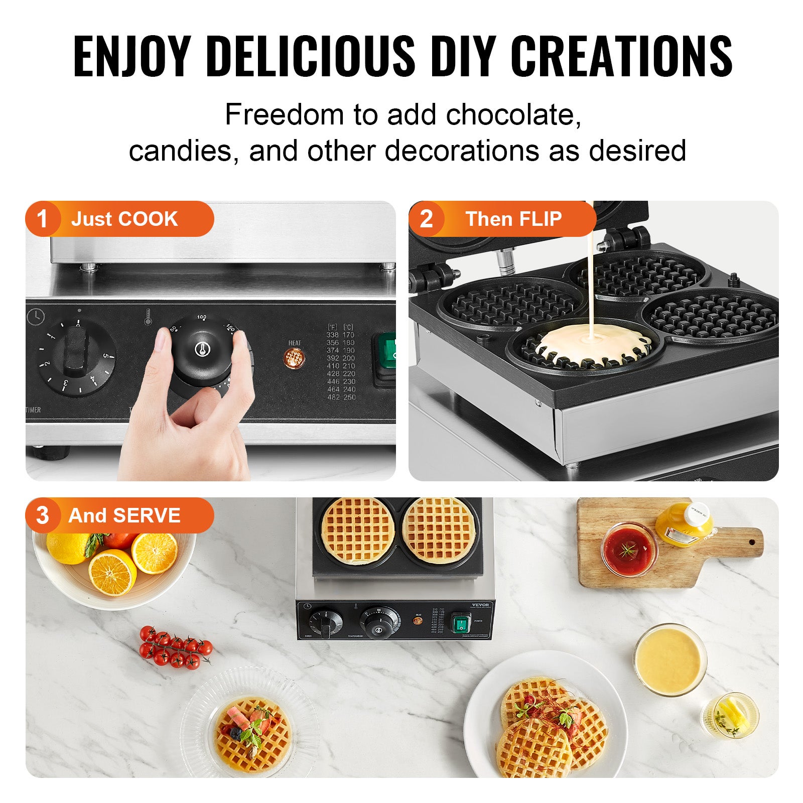 Waffle Maker Commerciale 1750 W,VEVOR Waffle Maker Rotondo Capacità 4 Pezzi,Acciaio Inossidabile con Controllo della Temperatura e del Tempo - 5