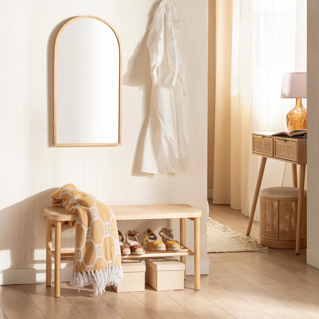 Banc en bois de pin et rotin naturel Loan - 6