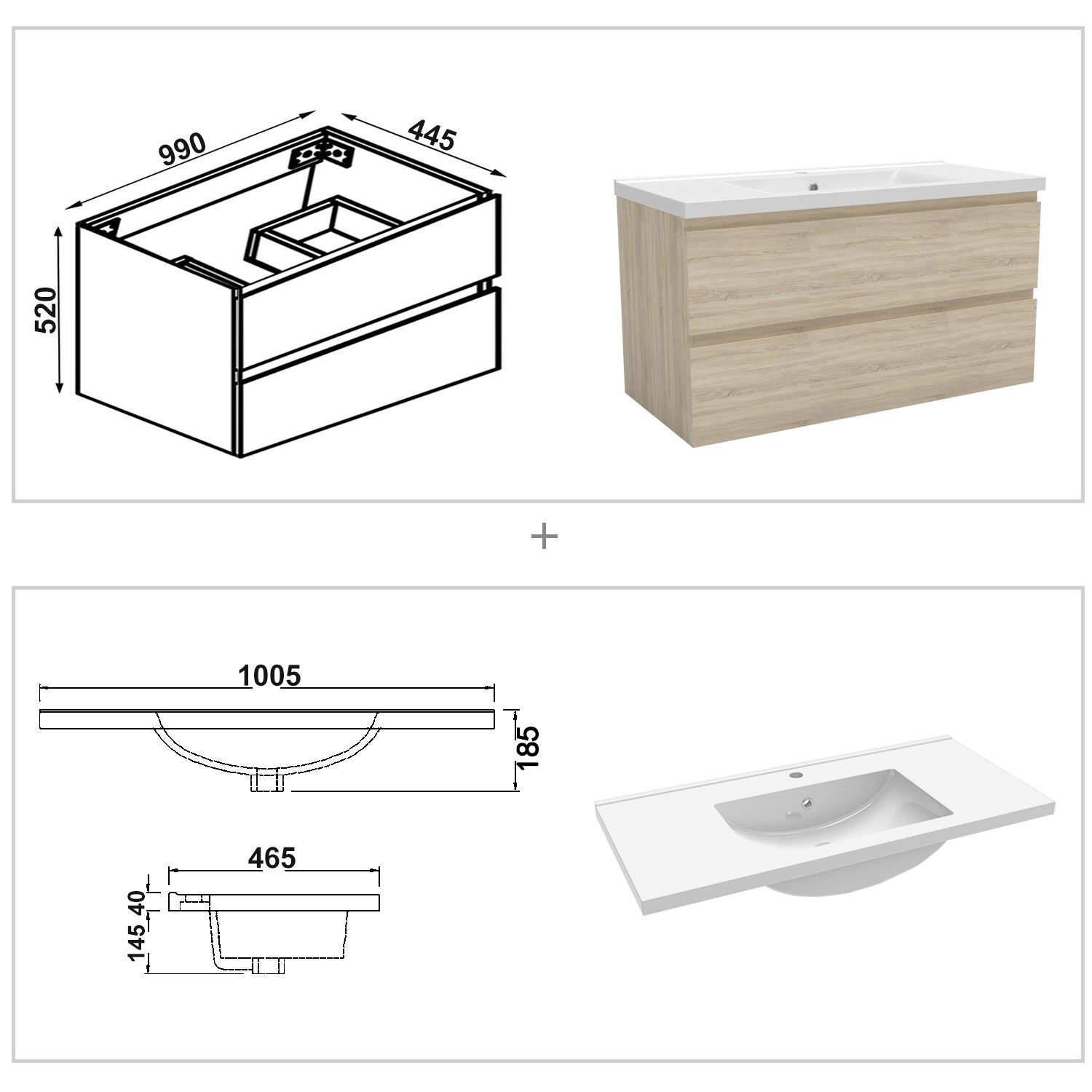 Ensemble meubles salle de bain 100cm simple vasque + miroir Chêne Wotan, OCEAN - 4