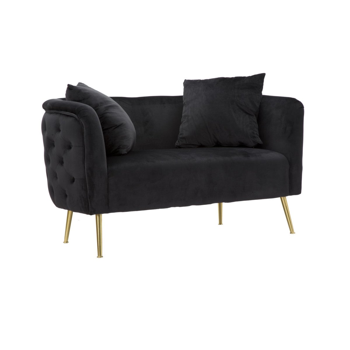 Sofa 2-osobowa glam z aksamitu ze złotymi nóżkami i dwoma poduszkami Bucarest-D