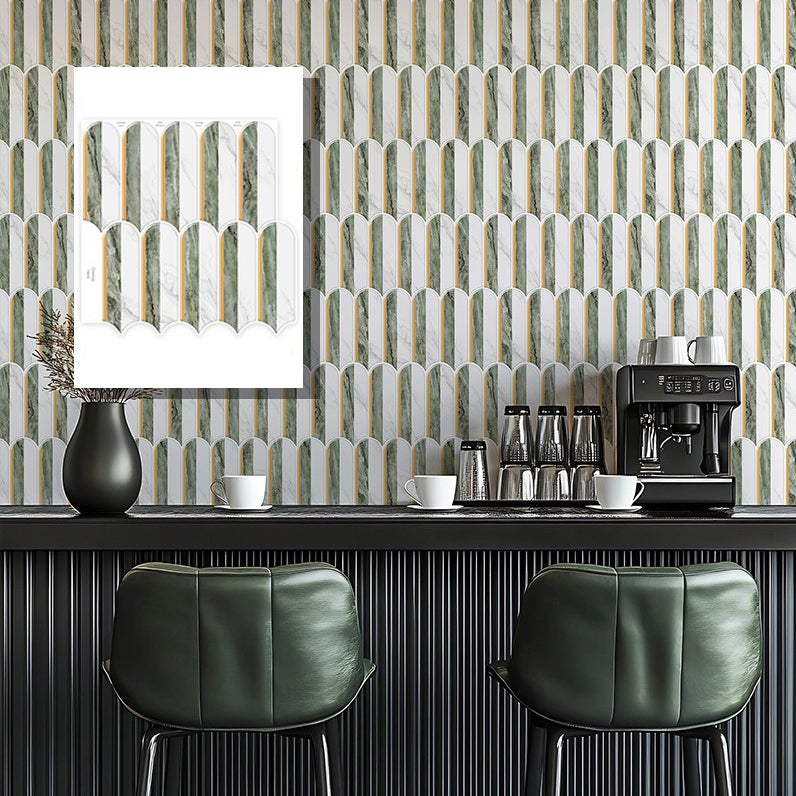Carreaux adhésifs marbre vert-blanc – 10 pièces, décoration murale 3D autocollante pour cuisine et salle de bain - 5