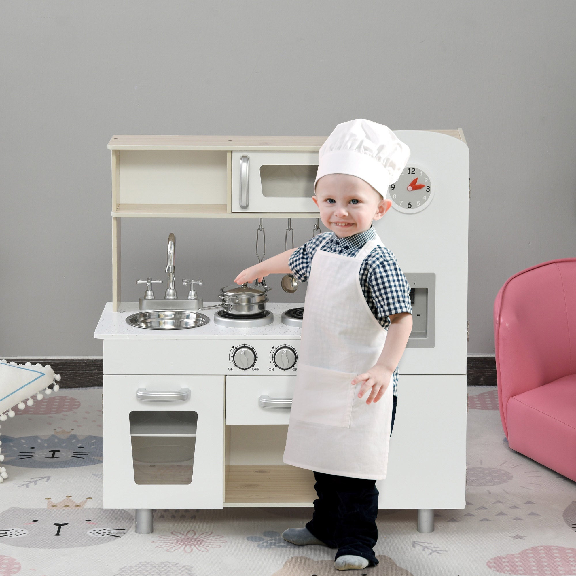 HOMCOM Cucina Giocattolo in Legno per Bambini con Lavandino e