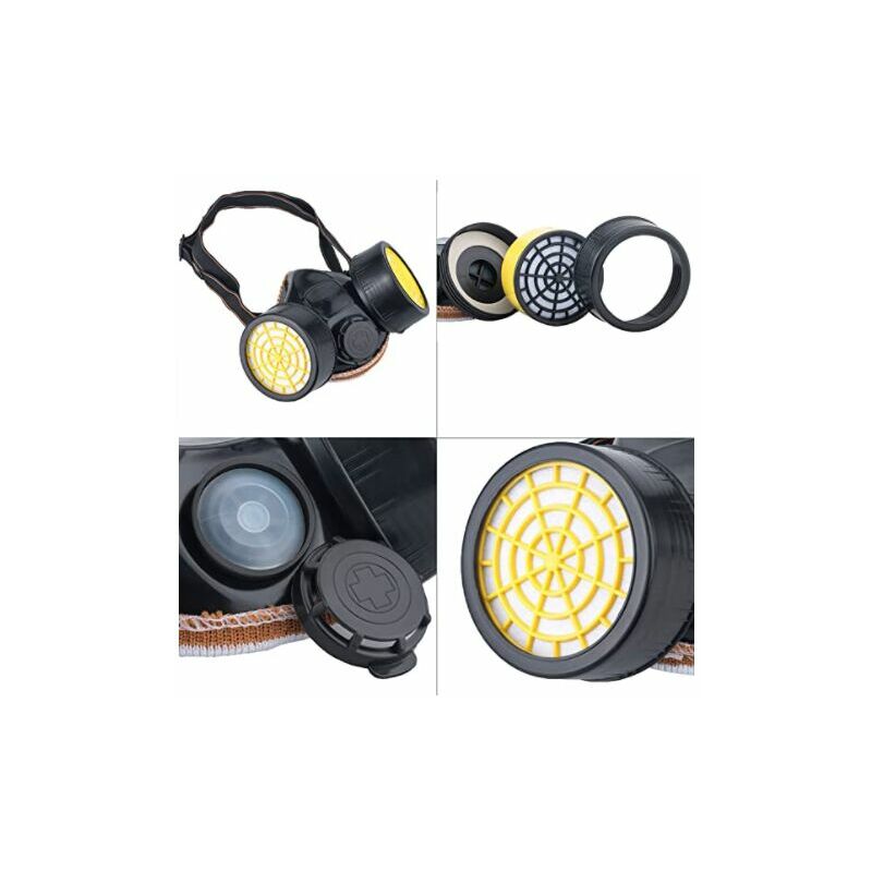 Masque respiratoire réutilisable noir à double filtration, protection anti-poussière, anti-gaz, vapeurs toxiques pour peinture, bricolage, ponçage - 3