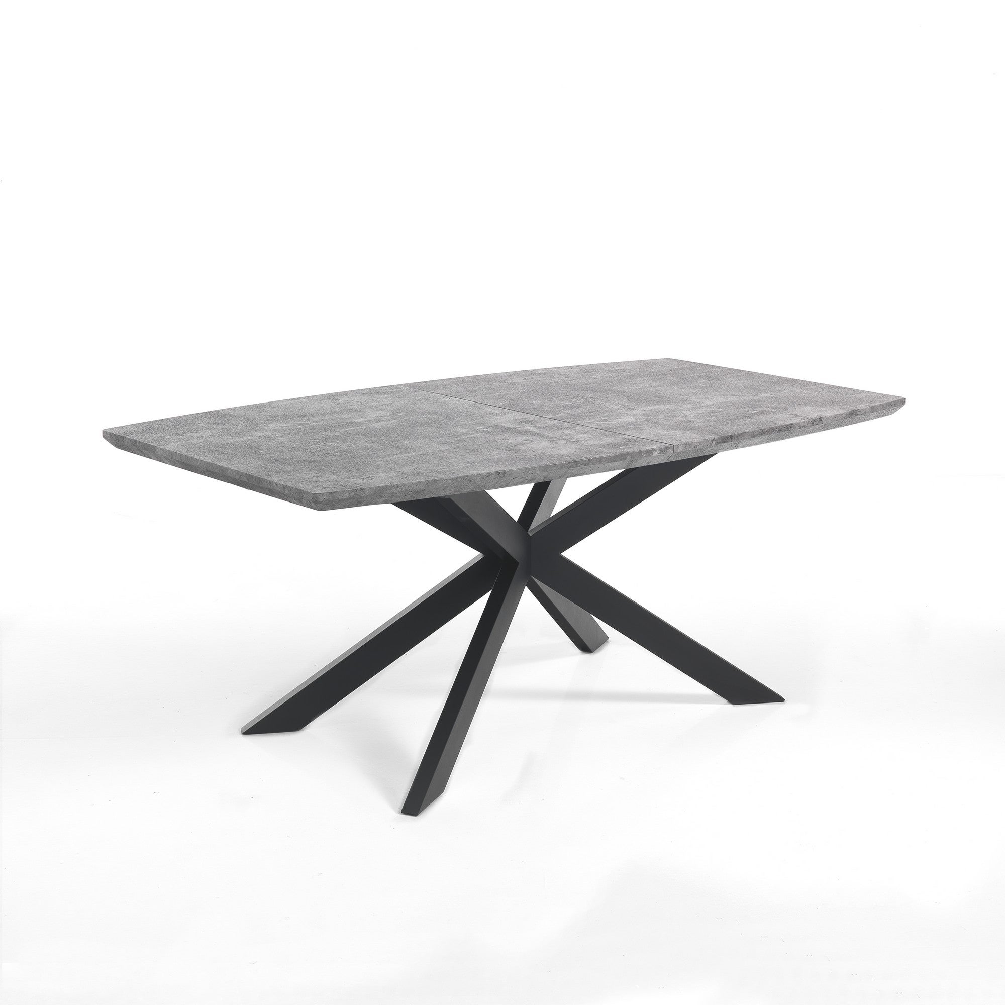 Rozkładany stół HICS CEMENT z czarnego metalu i płyty MDF, wykończenie cementowe, H76 W160/210 D90 do jadalni