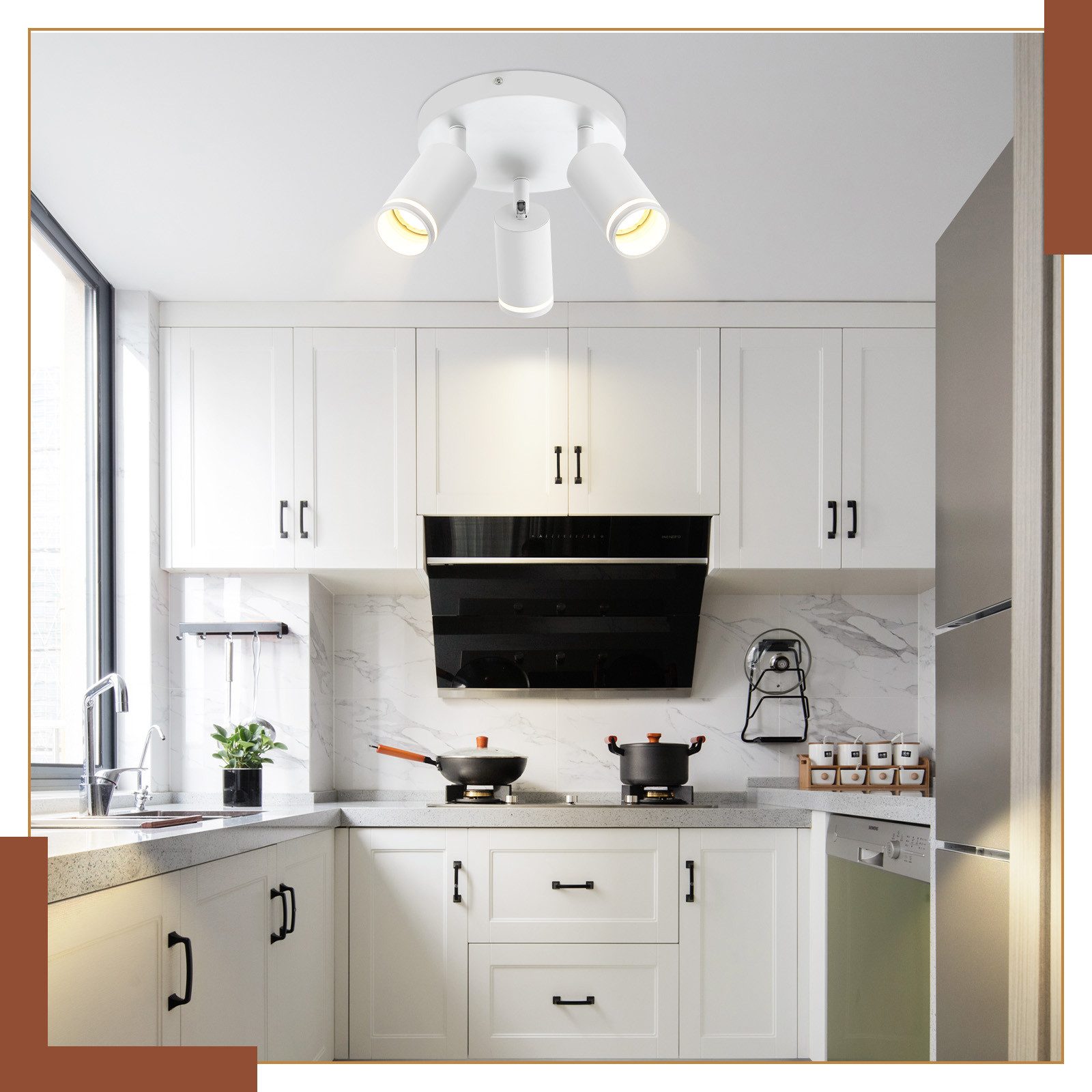 NETTLIFE Plafonnier LED 3 flamme - Blanc Plafonnier GU10 Spot pivotant Applique murale en bois Spot mural pour salon chambre Sans ampoule - 8