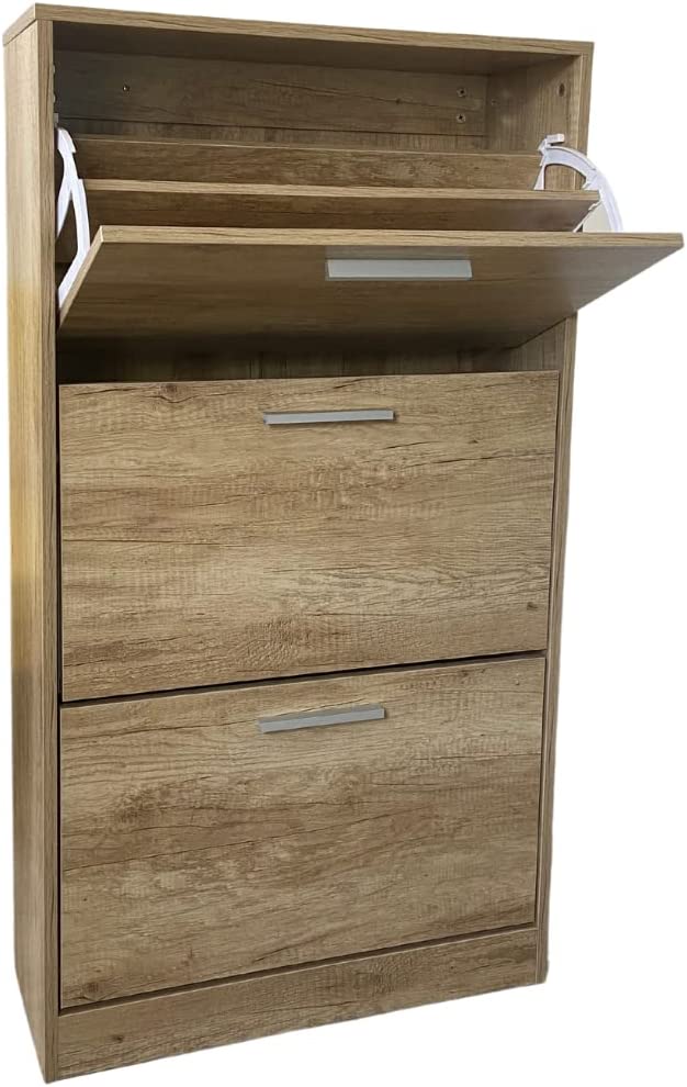 Scarpiera Salvaspazio in Legno 3 Ante Ribalta Profondità Doppia da Ingresso - Rovere 63x24x115cm - 7