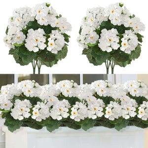 Betylifoy Fiori Artificiali all'aperto Gerani Artificiali Fiori di Seta 3 PZ Fiori di Plastica Piante Artificiali Resistente ai Raggi UV per la Decorazione Domestica Giardino Interno Vaso (Rosso