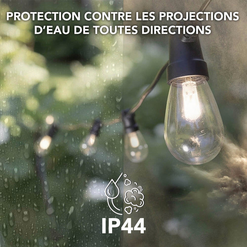Guirlande Guinguette Solaire LED 8,4m, 12 ampoules remplaçables G4, 12 x 3,8 lumens, 3000K Blanc-chaud, IP44, crépusculaire - Tibelec - 9