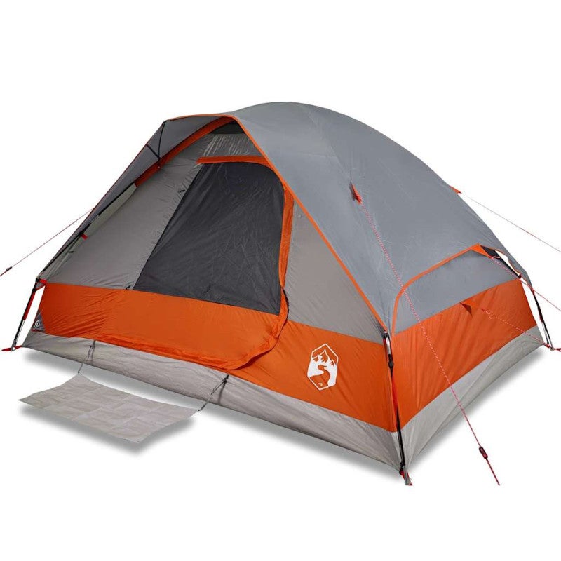 Tenda Da Campeggio VidaXL A Tunnel 5 Posti | Impermeabile, Vestibolo, 2 Camere, E-Port, Facile Montaggio, Grigia E Arancione, Dimensioni 595x330x203 Cm