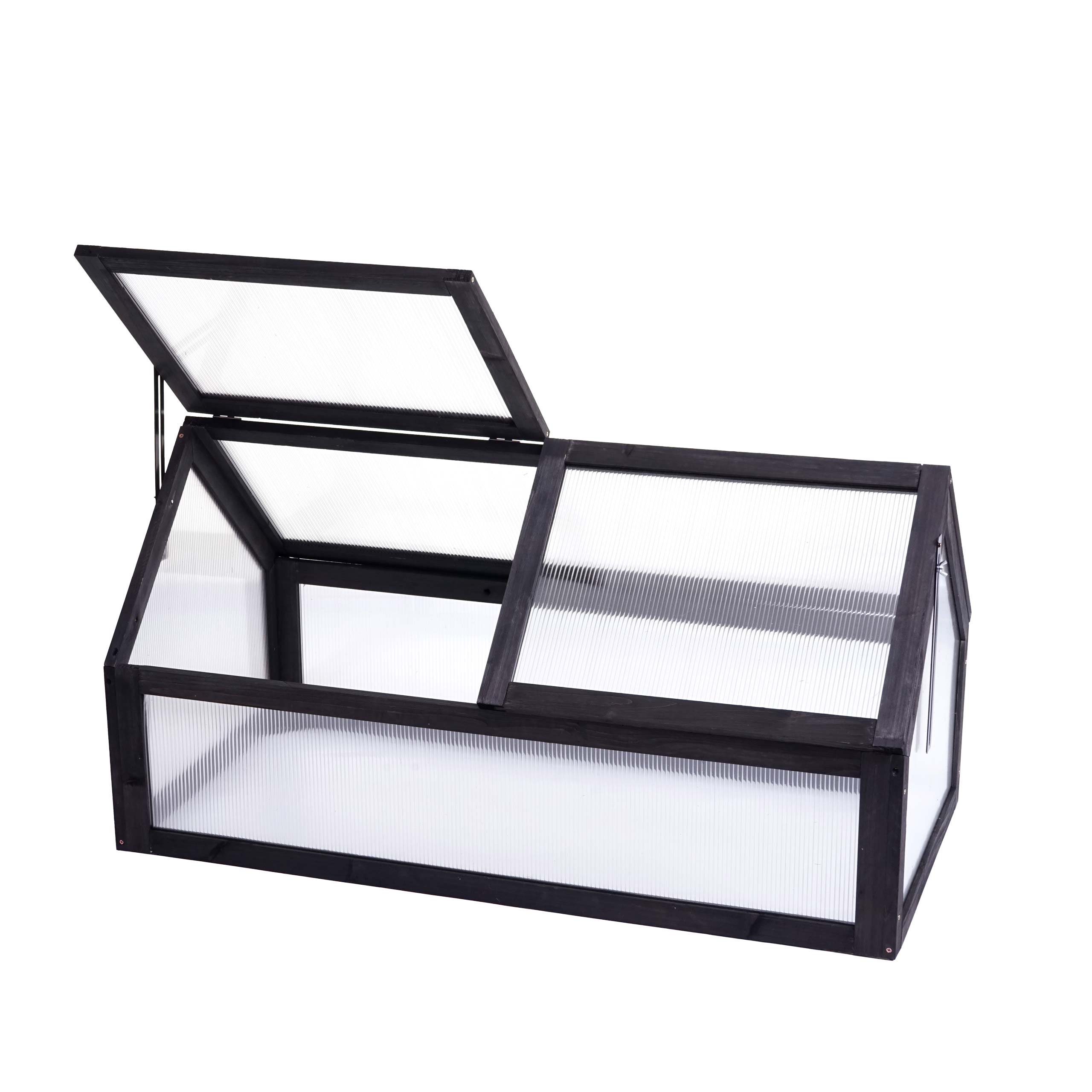 Szklarnia HWC-J45, szklarnia, grządka do uprawy roślin, certyfikat MVG, drewno, płynna regulacja, 108 x 57 x 54 cm ~ antracyt