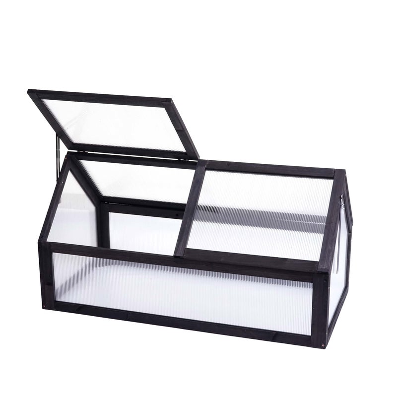 Szklarnia HWC-J45, szklarnia, grządka do uprawy roślin, certyfikat MVG, drewno, płynna regulacja, 108 x 57 x 54 cm ~ antracyt