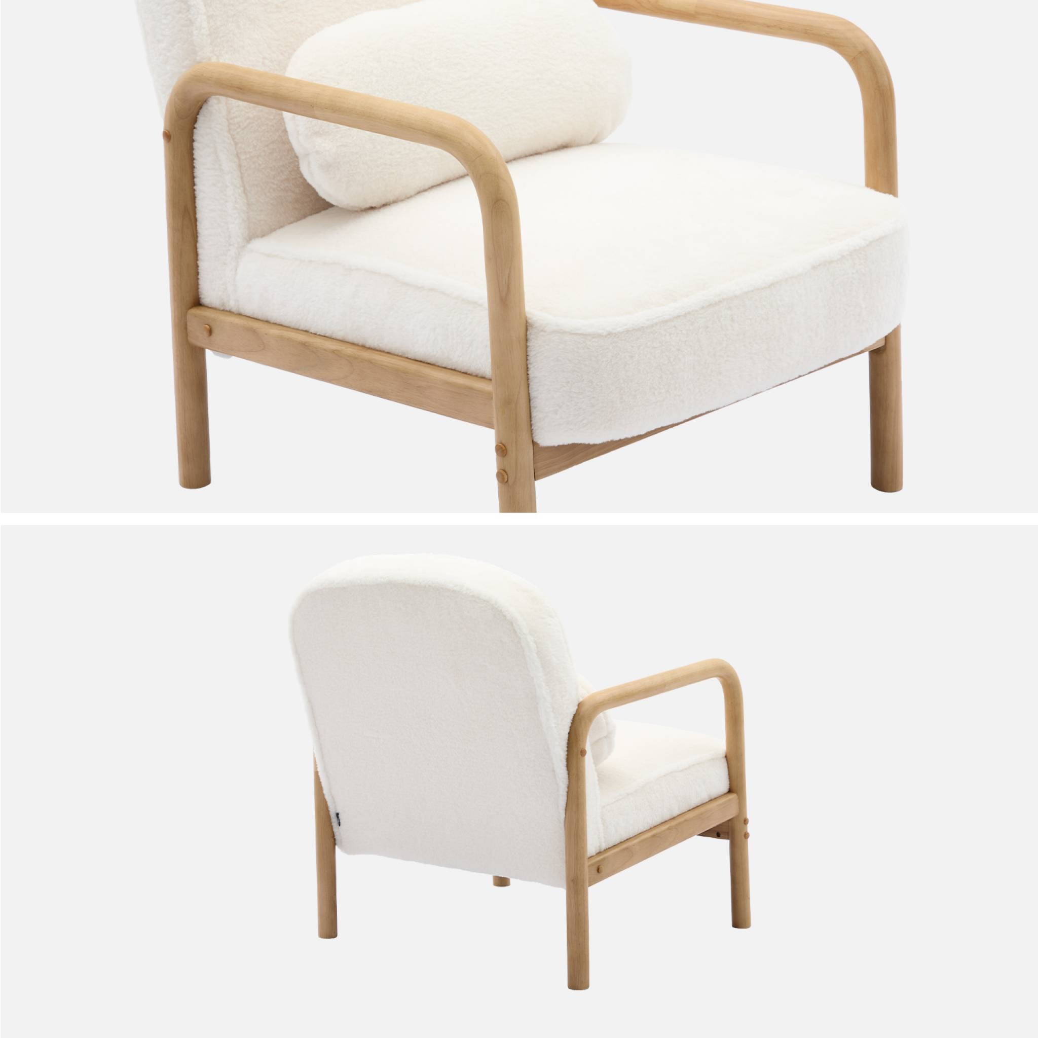 Fauteuil scandinave arrondi bois d'hévéa et tissu effet fausse fourrure AMELIE - 7