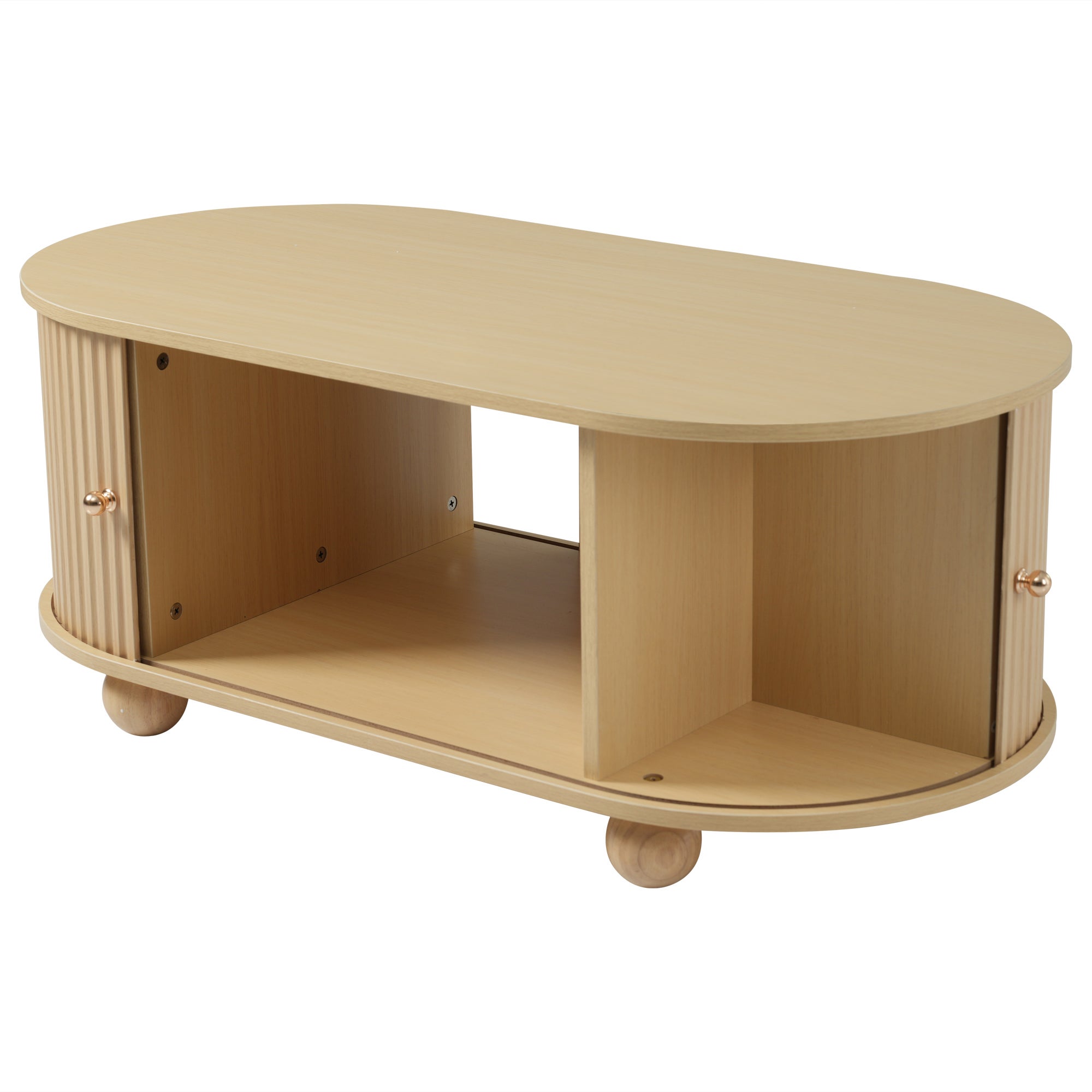 Table basse 100x50x40cm - avec rangement - avec portes coulissantes - naturel - 9