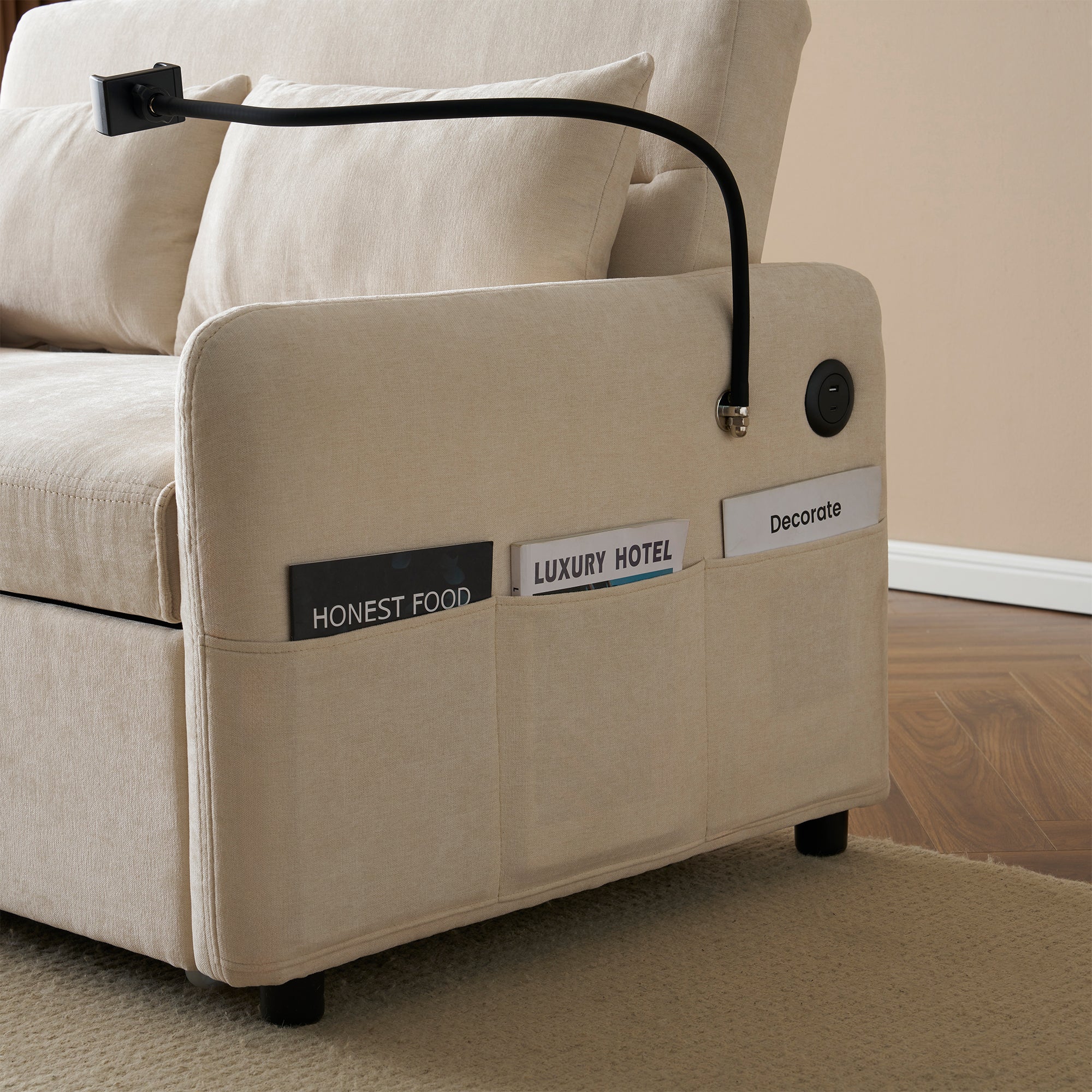 Divano letto matrimoniale (moderno/pieghevole) : funzione letto, schienale regolabile, porta telefono/USB. Soggiorno/camera/home cinema - 8