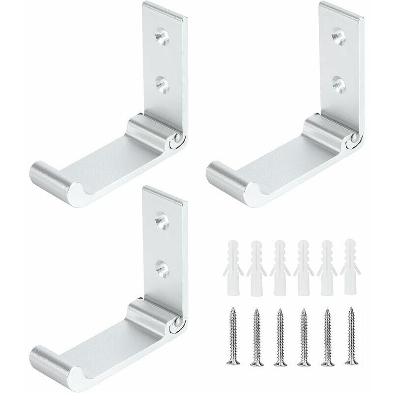 Składany wieszak ścienny, 3 haki (srebrny), niewidoczny składany wieszak na ubrania ze stopu aluminium do biura, sypialni, kuchni, salonu