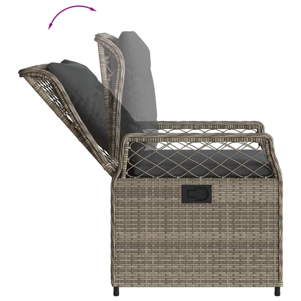 3 pcs conjunto de jantar p/ jardim | Móveis de jardim c/ almofadões vime PE cinza CFW310778 - 6