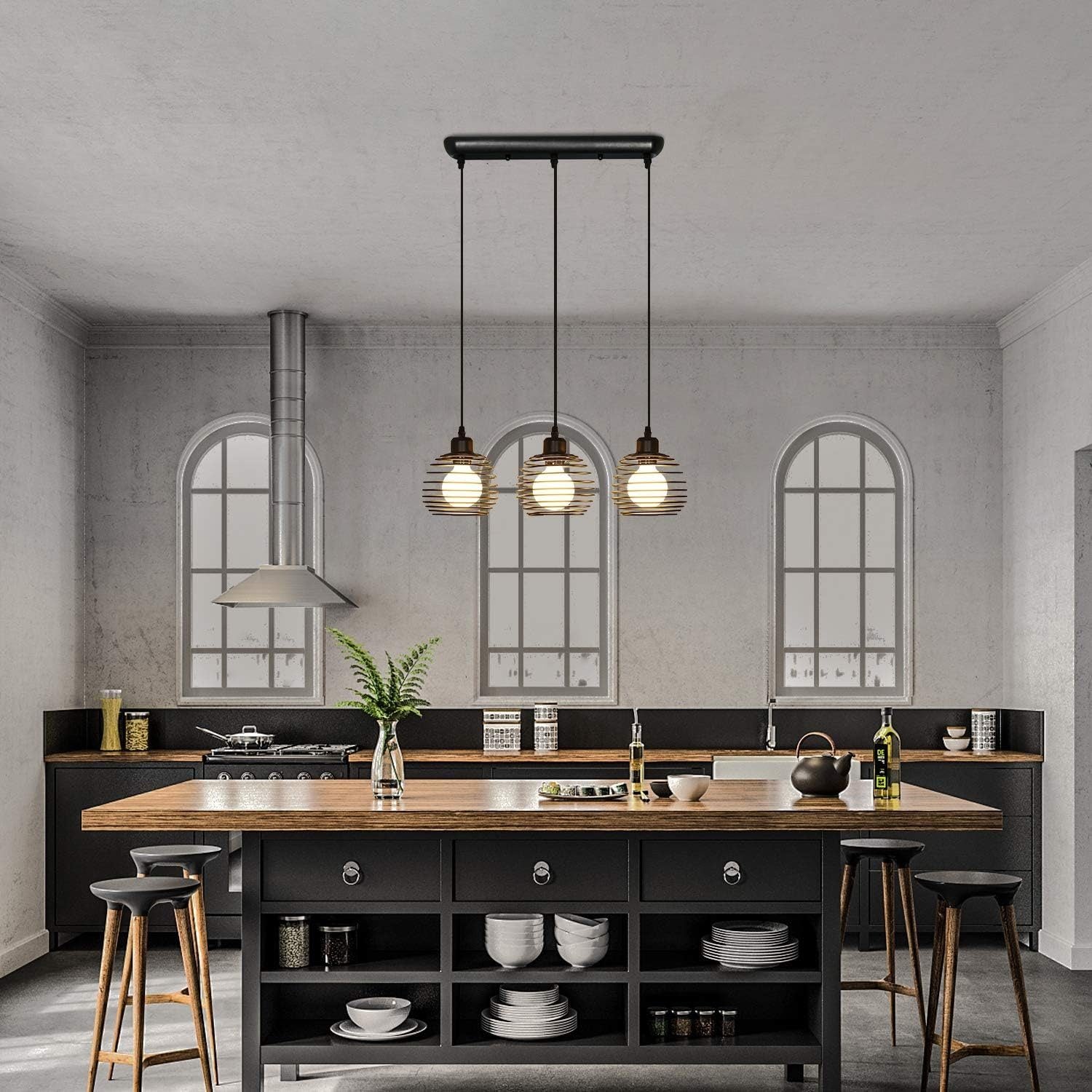 NETTLIFE Suspension de table Vintage noir Lampe de table E27 Lampe de salle à manger Rétro cuisine industrielle - 4