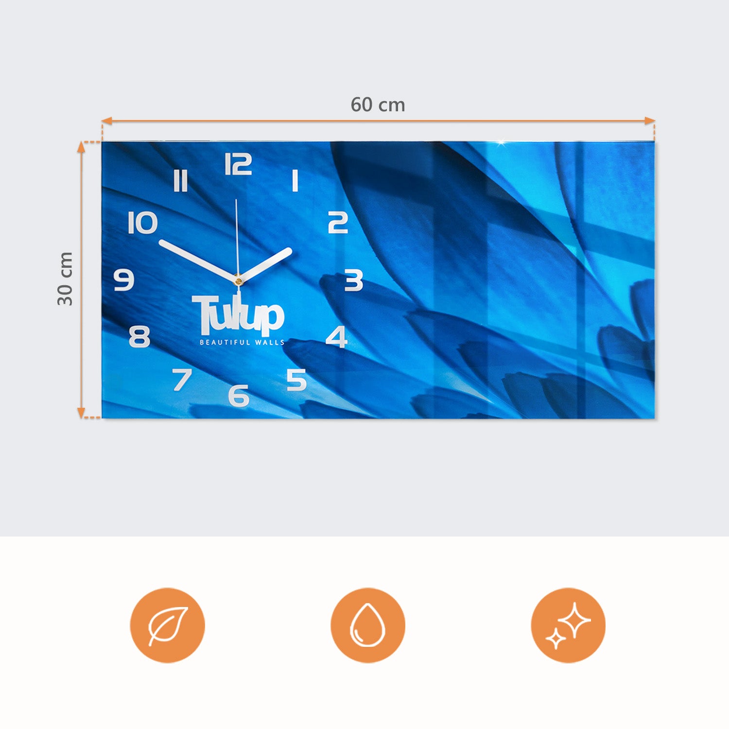 Reloj de pared elegante con diseño artístico y mecanismo silencioso de movimiento continuo Flor | Rectangular 60x30 cm | Tulup - 2