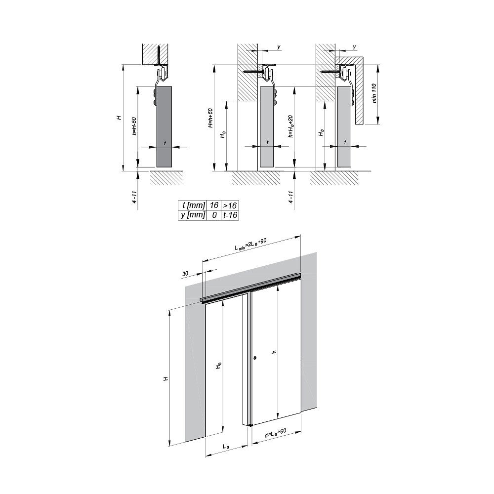 Système coulissant SLID'UP 120 pour 1 porte de placard - rail 1,8 m - 45 kg - 5