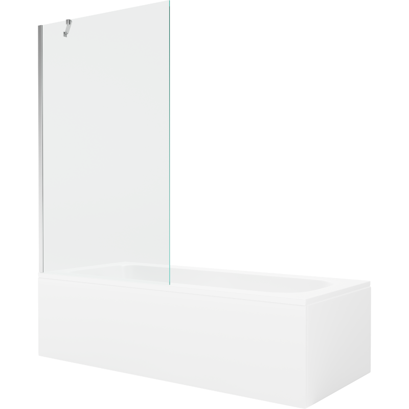 Mexen Vega wanna prostokątna 150 x 70 cm z obudową i parawanem 1-skrzydłowym 100 cm, transparent, chrom - 550115070X9510000001