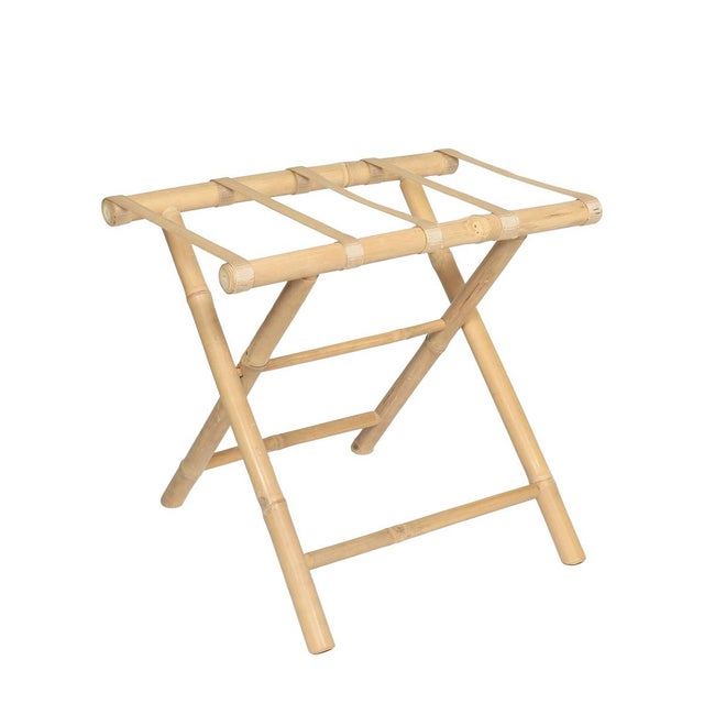 Porte-Valise Pliant Bambou – Support Bagages Chambre 68x38x58 Cm, 2 Étagères, Charge Max 70 Kg, Naturel & Élégant