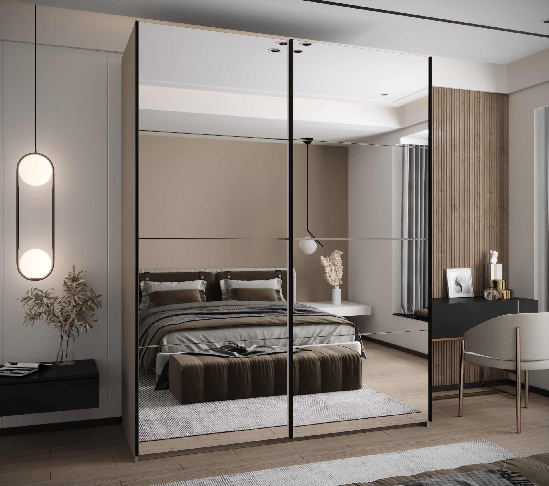 Szafa przesuwna wysoka Lux 2 190 x 64 x 245,5 cm kaszmir + kaszmir + u. czarny - Abiks Meble - 2