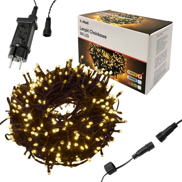 Lampki choinkowe świąteczne 300 led białe ciepłe zew / wew programator IP44