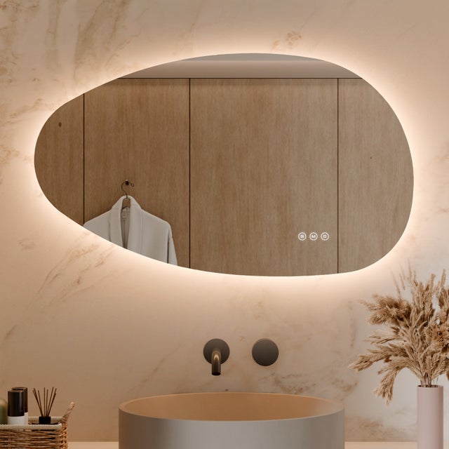 S'AFIELINA Miroir lumineux 50 × 85 cm Asymétrique 3 couleurs de lumière et luminosité ajustable