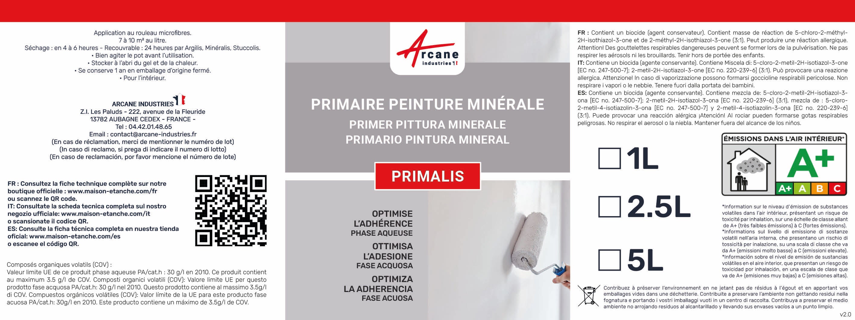 SOUS-COUCHE, PRIMAIRE POUR PEINTURE ARGILE & CHAUX & BADIGEON & STUCCO - PRIMALIS - 5 L - ARCANE INDUSTRIES - 2