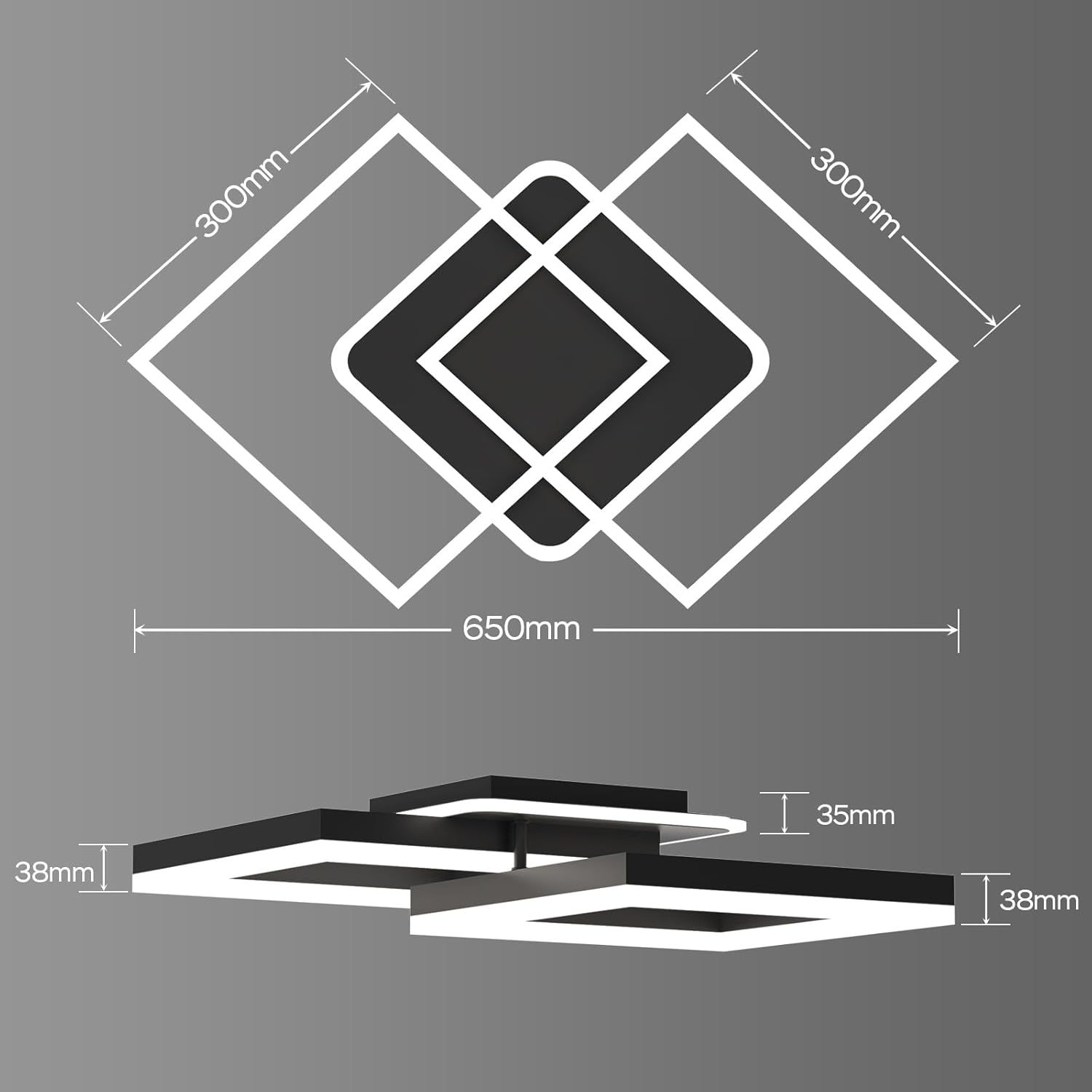 40W Plafonnier LED Lampe de Salon Noir Dimmable avec Télécommande Lampe de Chambre Moderne pour Cuisine Couloir Bureau Salle à Manger - 8