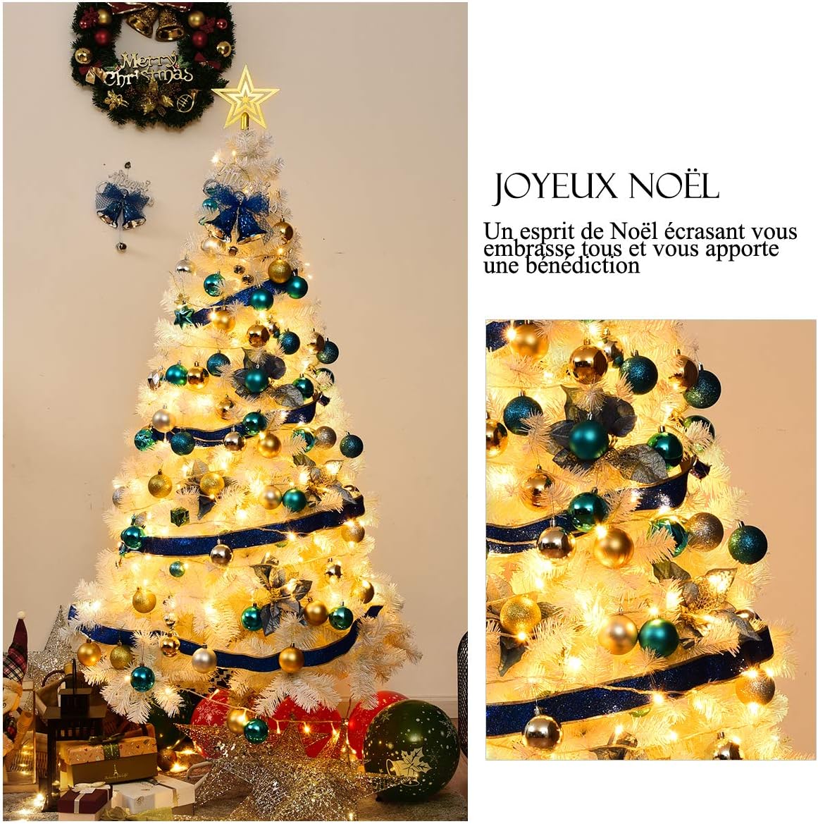 Sztuczna choinka 210 cm, z metalowym stojakiem, igły PCW, sztuczne drzewko bożonarodzeniowe idealne do domu, biura, sklepu i hotelu, biała - 5