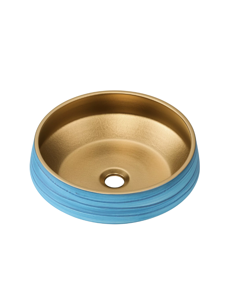 Umywalka nablatowa Uptrend CELIA okrągła błękitno-złoty mat, z ozdobną fakturą strukturalną 1 szt.