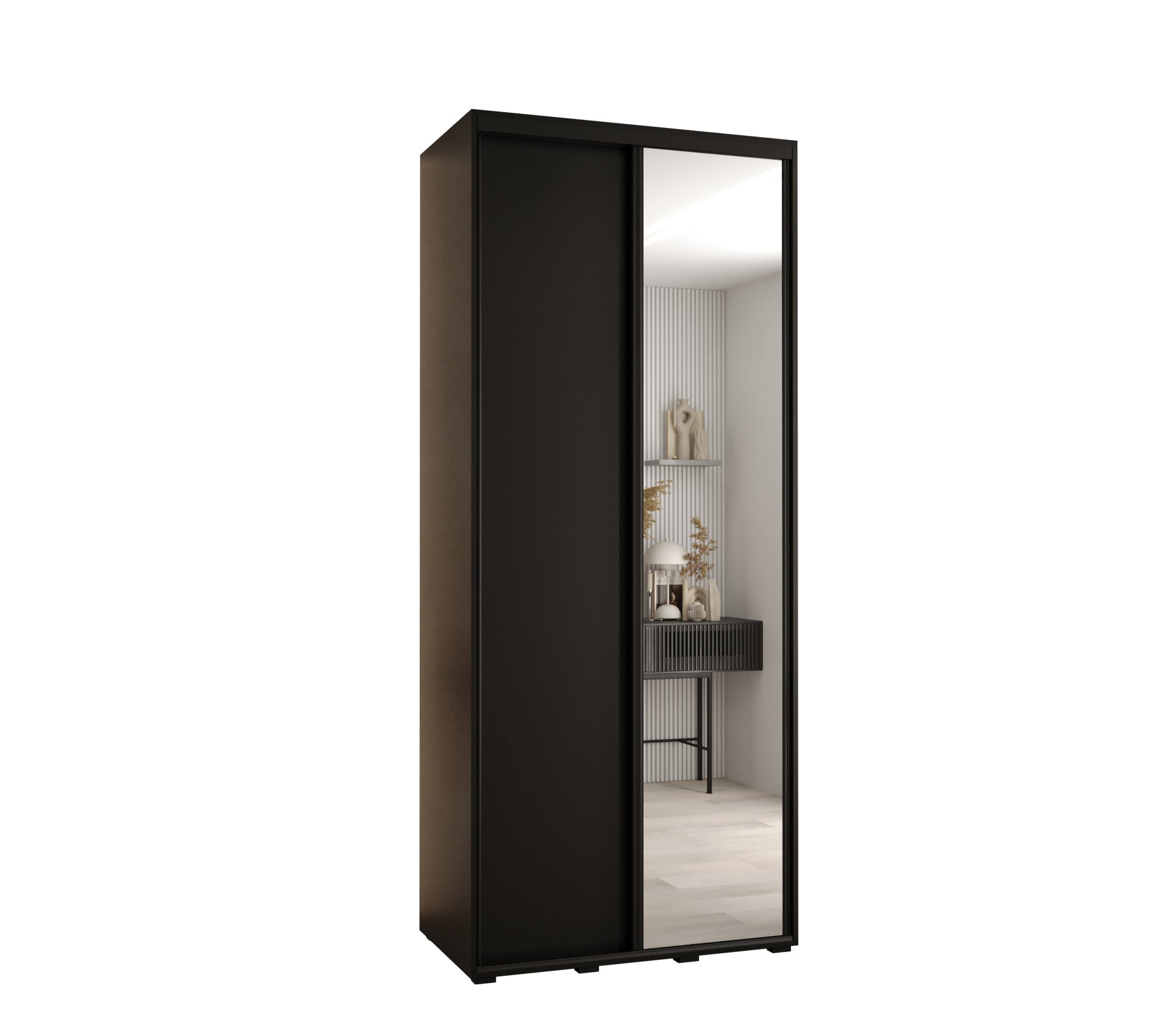 Szafa przesuwna z lustrem wysoka Davos 3 120 x 45 x 235,2 cm czarny + czarny + u. czarny - Abiks Meble