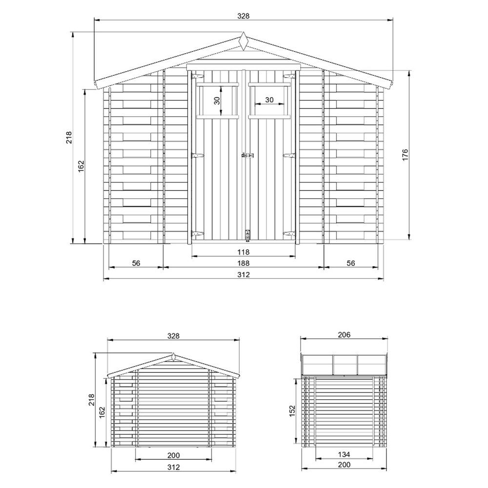 Cobertizo de jardín de madera para exteriores con leñero - L206xW328xH218 cm / 3.53 + 0.97 + 0.97 m2 - Pequeño cobertizo de madera TIMBELA M391 - 5