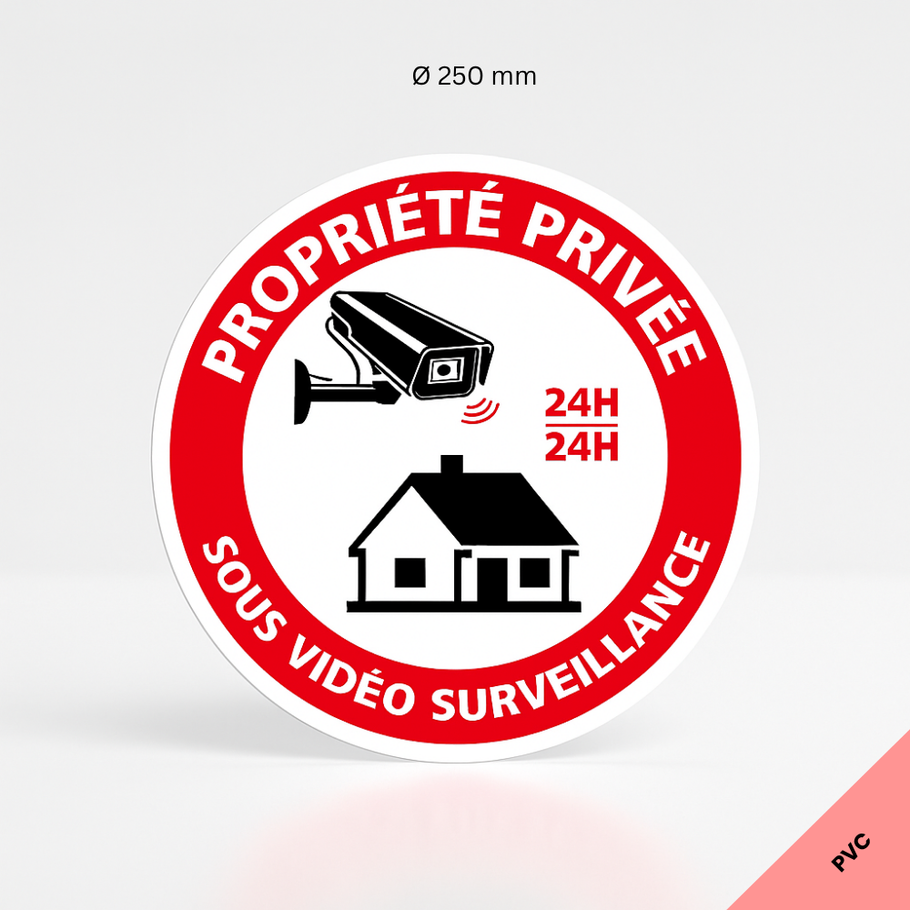 Panneau Propriété Privée Sous Vidéosurveillance 24H/24 Disque Prépercé